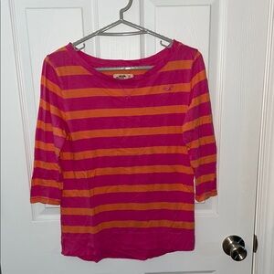 Hollister Pink and Orange Striped Long Sleeve Top